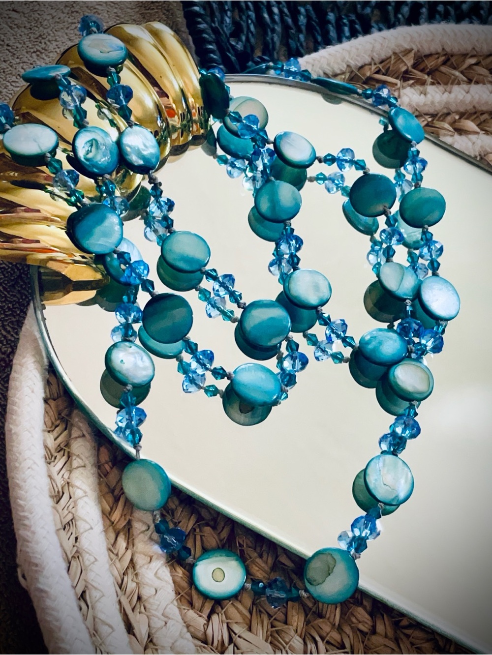 Turquoise Blue Shell Bead Necklace - Brand: